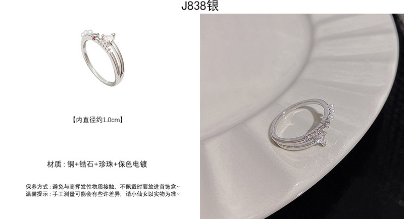 Silver zircon open adjustable ring, elegant