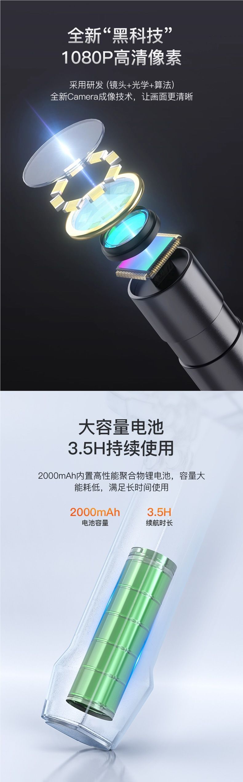 HD endoscope camera industrial pipeline and engine inspection probe