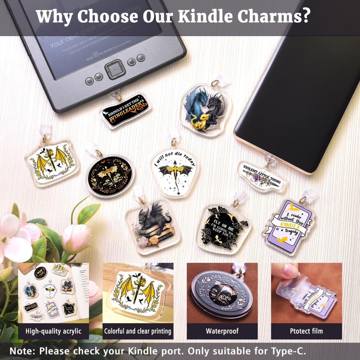 跨境龙形kindle防尘塞挂饰适用于type c/usb c个性精美设计手机挂