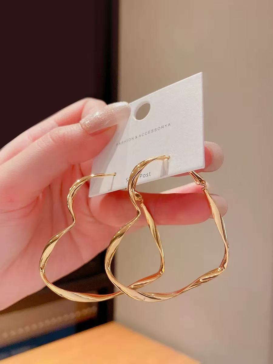 Gümüş iğne geometrik küpe, metal, basit, günlük