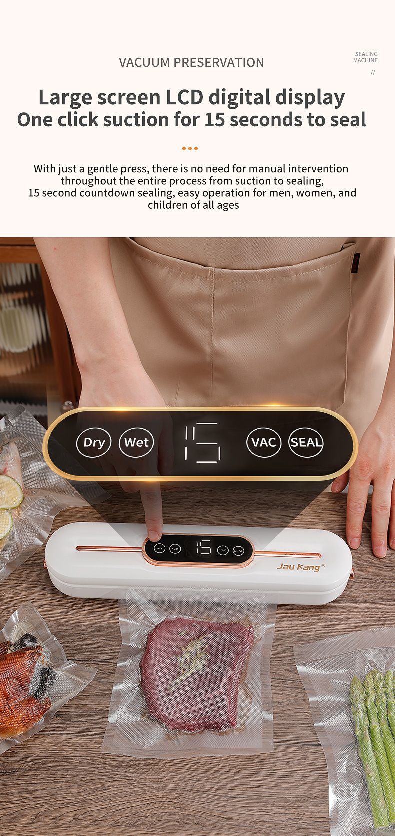 Vakum Yapıştırma Makinesi Ev Mutfağı Kuru Islak İkili Kullanım