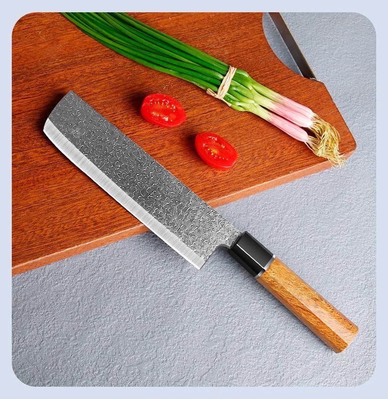Dövme paslanmaz çelik mutfak bıçak seti, şef ve santoku bıçakları