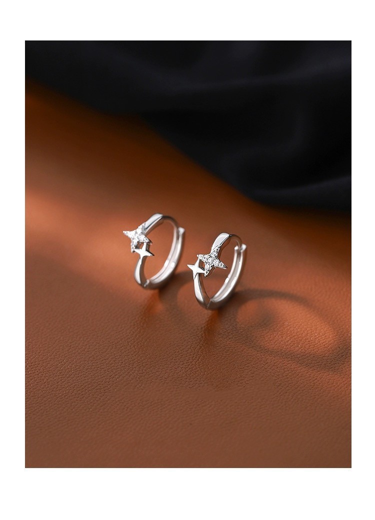 S999 Sterling Silver Star Earrings, Zircon, Elegant