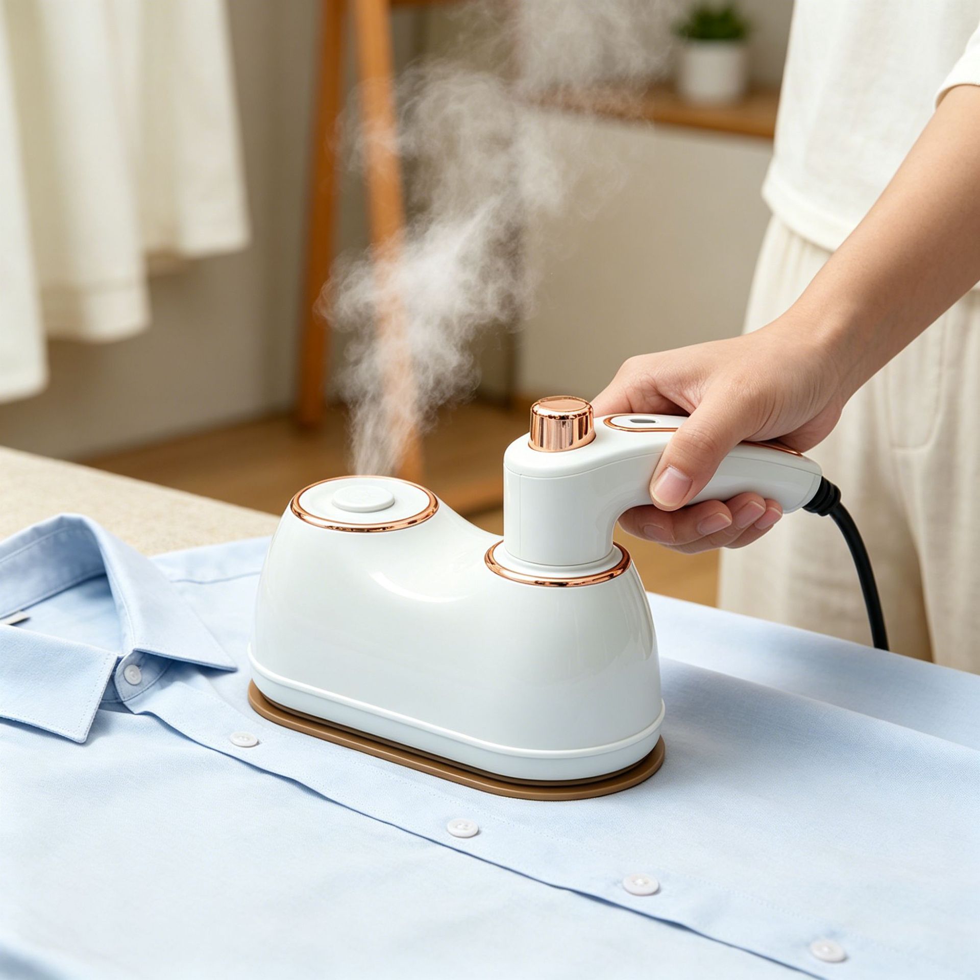 Portable handheld steam iron for garments