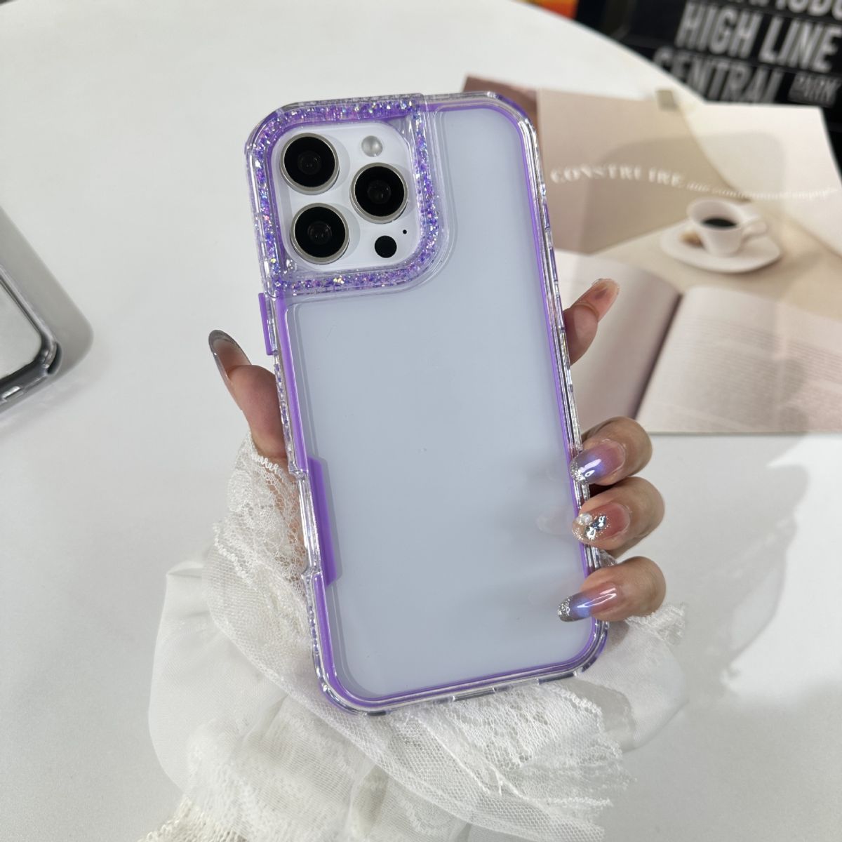 Phone case for OPPO A6Pro, 3-in-1, mirror frame, glitter epoxy