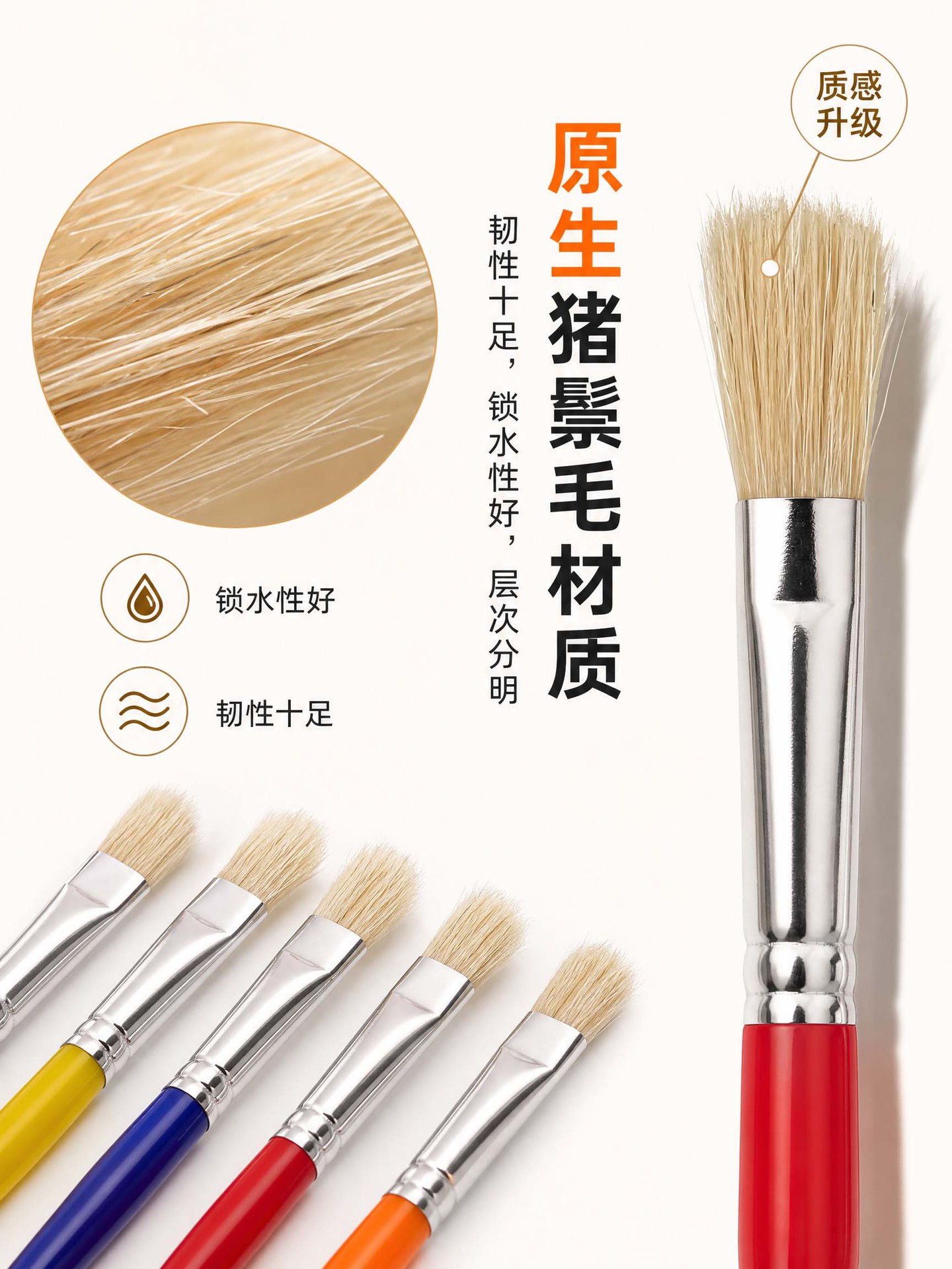 10-piece pig bristle brush set with plastic handles for art and drawing
