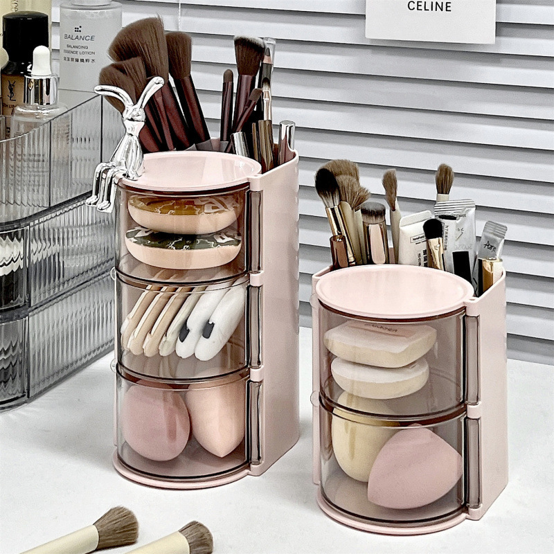 2-in-1 makeup organizer box with rotating design