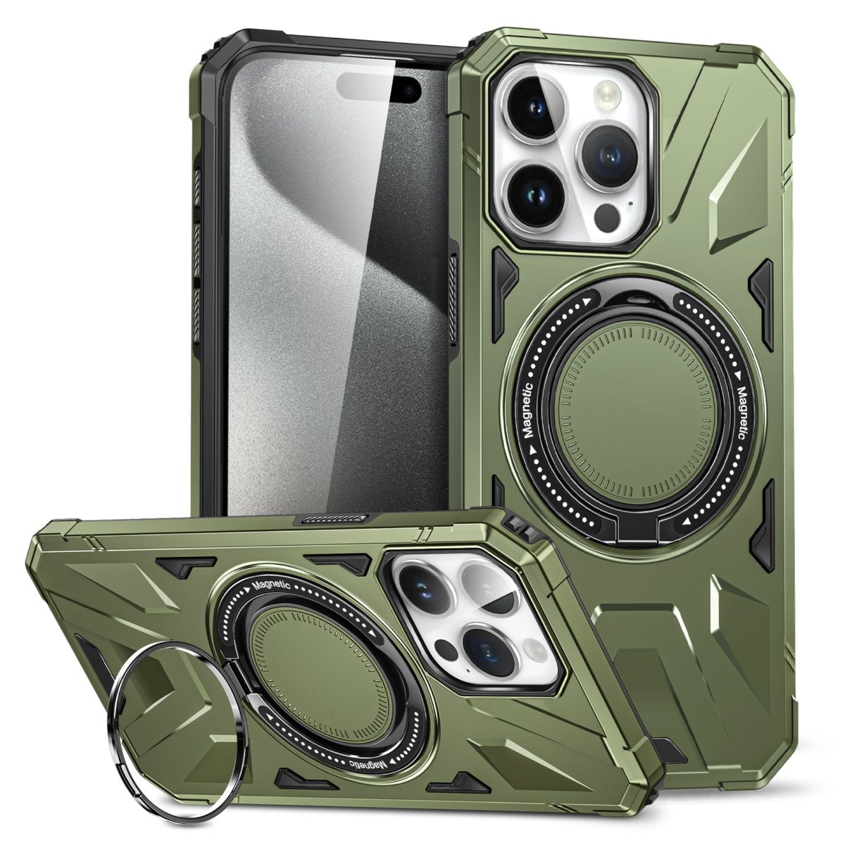 Phone case for iPhone 15 Pro Max, magnetic stand, PC+TPU