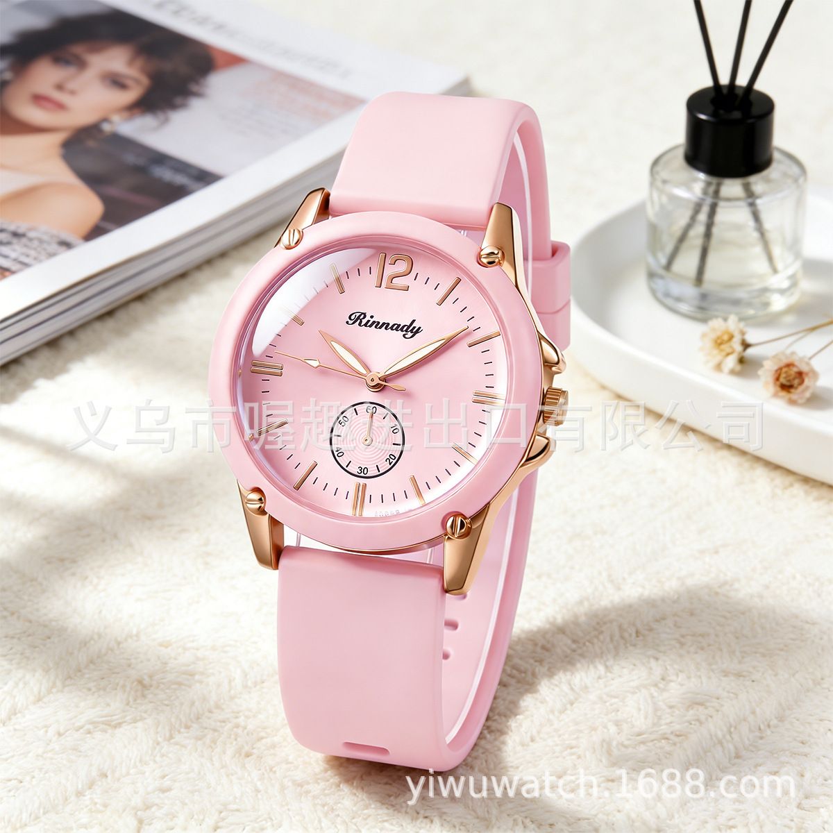 Damen-Quarzuhr mit Silikonarmband in Macaron-Farben