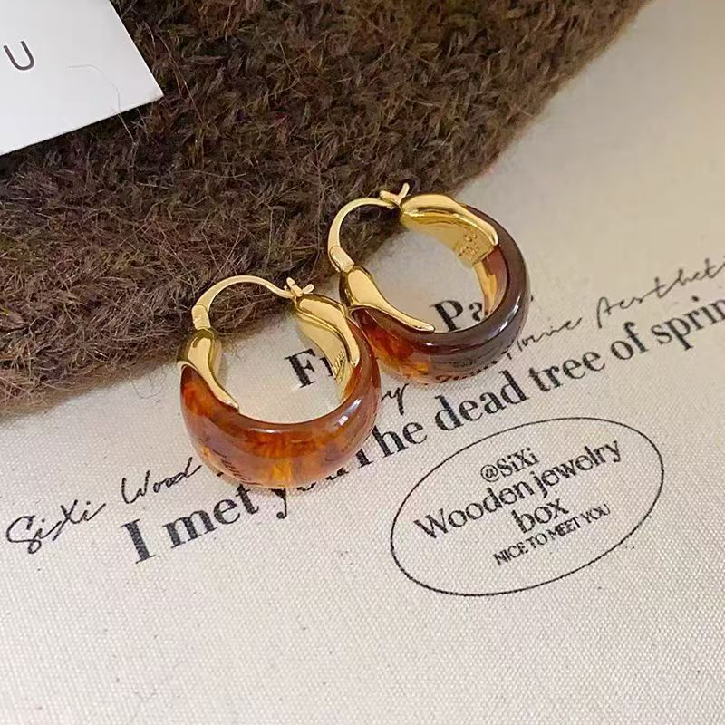 Fransız Vintage Küpe Karamel Kehribar Renkli Boncuklu