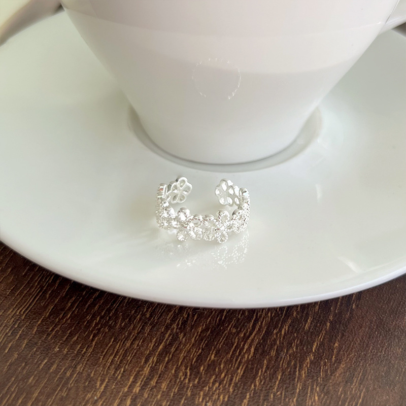 Lanzhi snowflake pattern 925 silver retro ring
