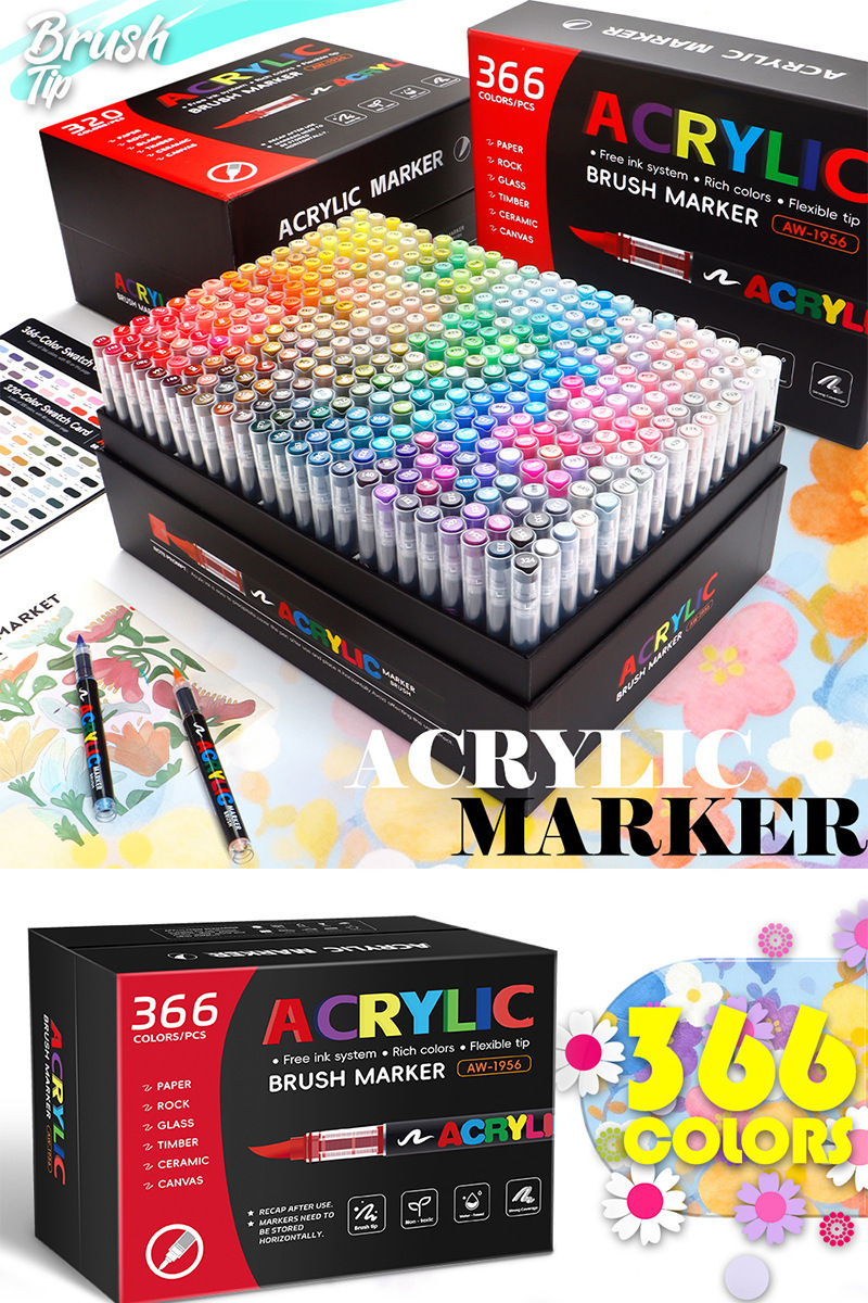 366-teiliges Acryl-Marker-Set mit weicher Spitze, stapelbar
