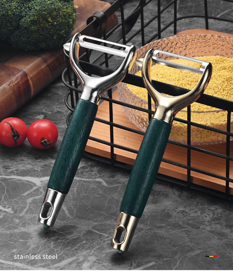 Stainless steel multi-function peeler wooden handle