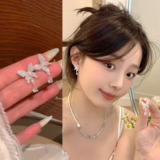 Koreanische Zirkon-Schleifenohrringe für Frauen, leicht luxuriös