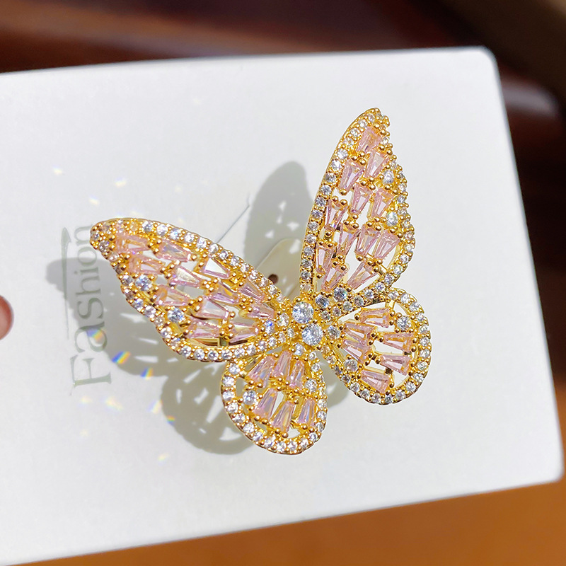 Copper butterfly ring with zirconia stones, adjustable size
