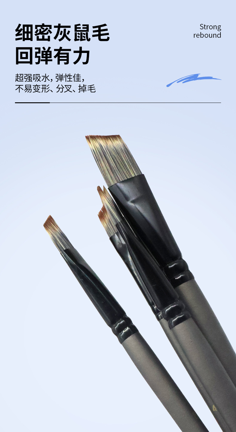 Oil Painting Brush Set, 6-Piece, Squirrel Hair, Watercolor & Acrylic