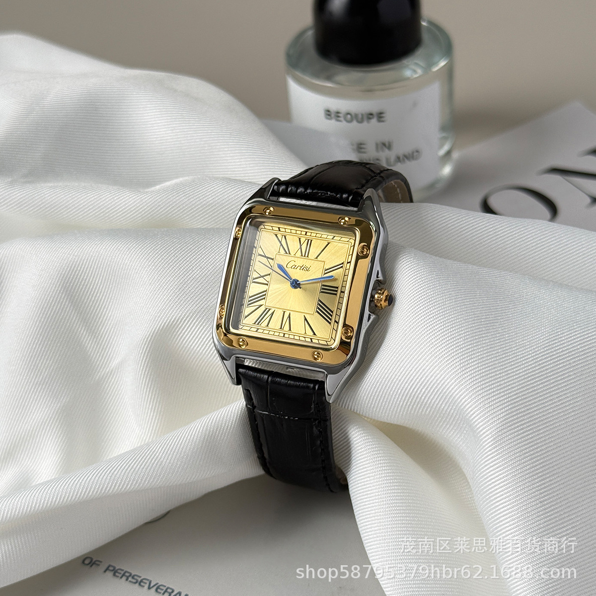 Cartisi men's wristwatch, square, roman numerals, leather strap