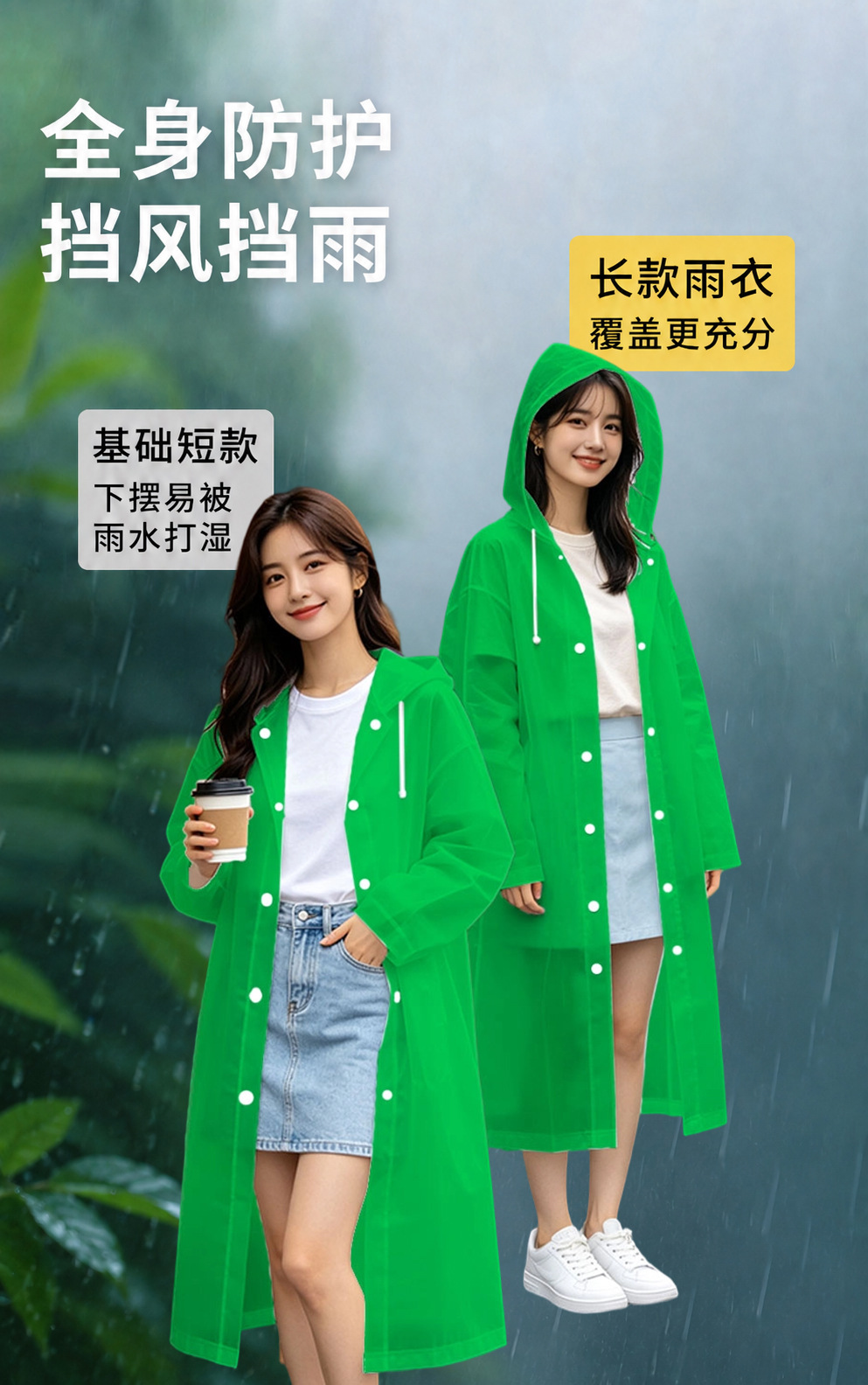 Large brim EVA raincoat adult thickened waterproof reusable rain cape
