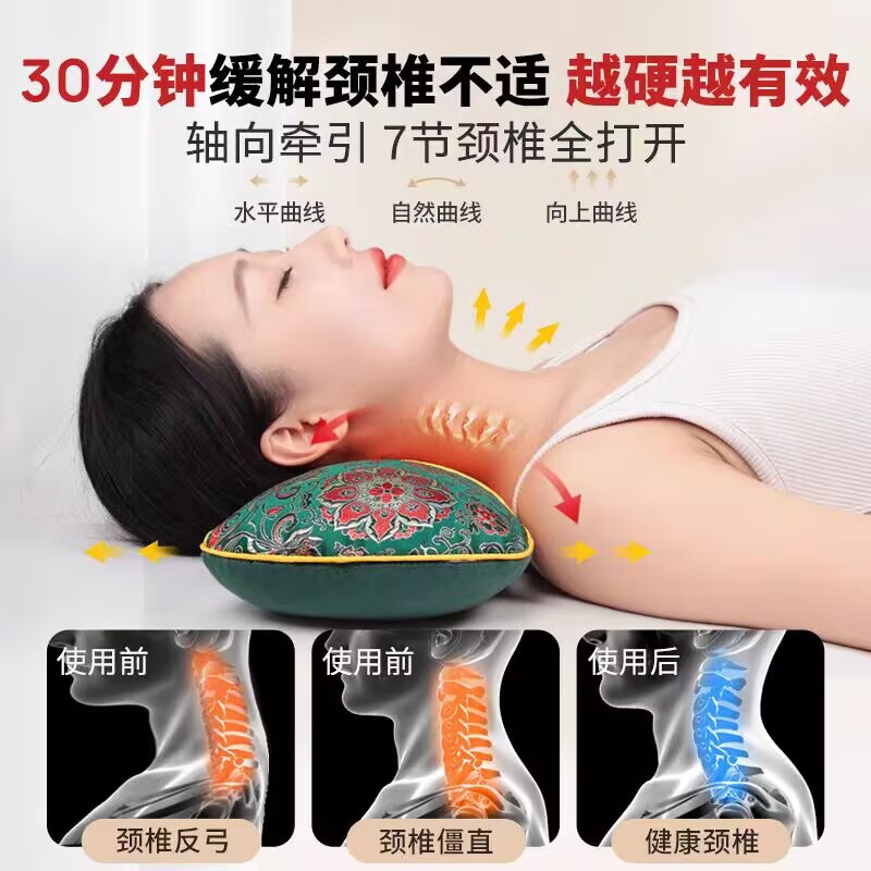 Multi-aromatic Chinese herbal medicine mugwort and buckwheat filled, adjustable temperature heating pad with electric heated bone pillow