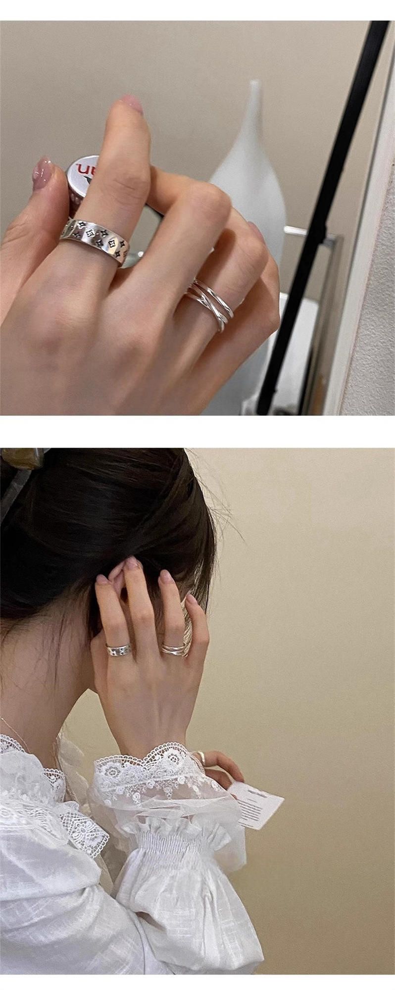 925 sterling silver cross three-layer women's ring Korean