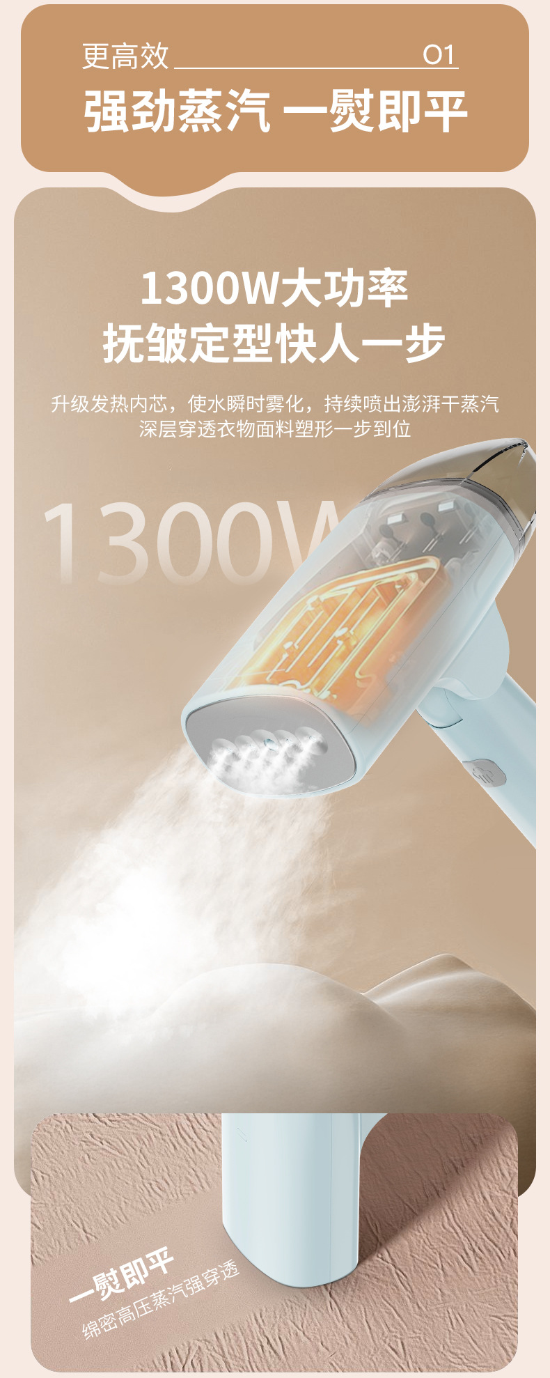 Portable handheld steam iron, foldable, high power