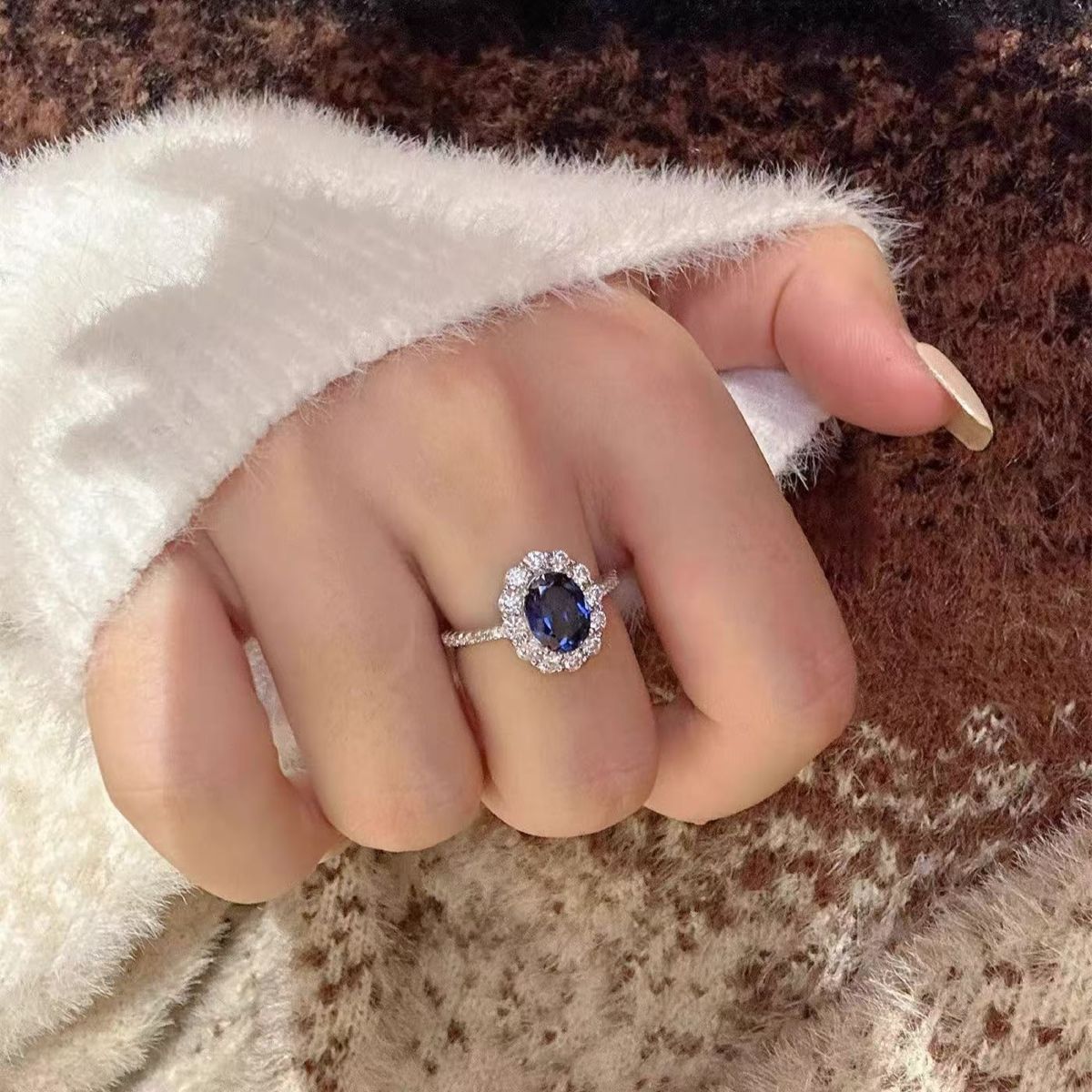 Dove egg blue zircon ring, adjustable, luxury