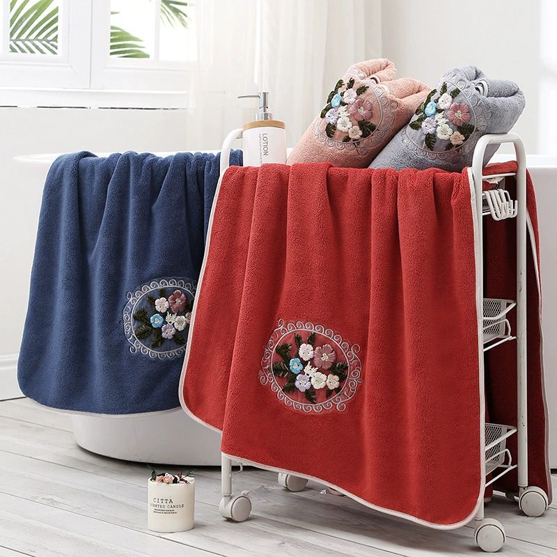 Embroidered bath towel set 2-piece, soft absorbent