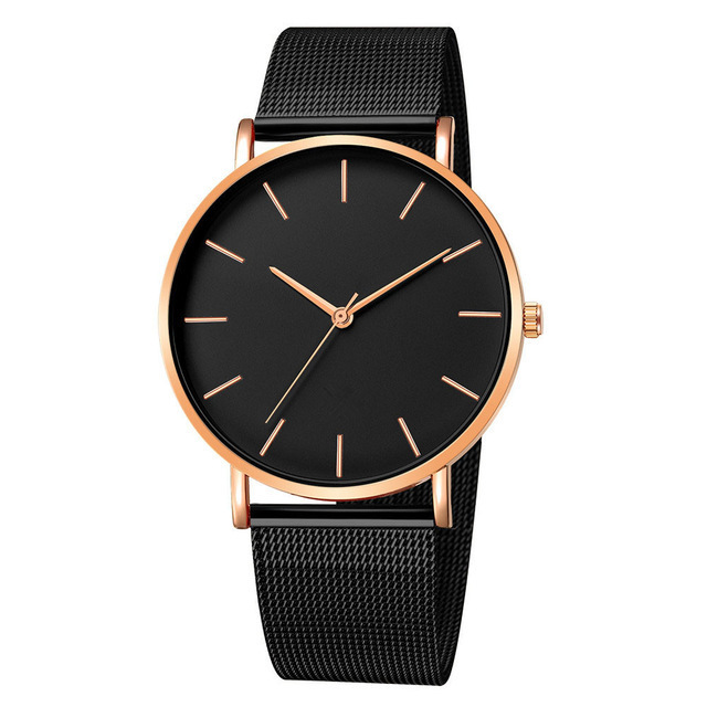 Men's quartz watch with mesh band, minimalist design