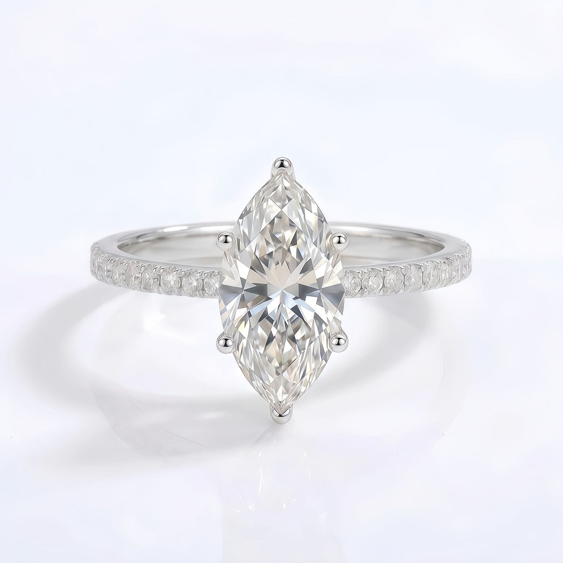 S925 Silver Moissanite Ring, Marquise Cut
