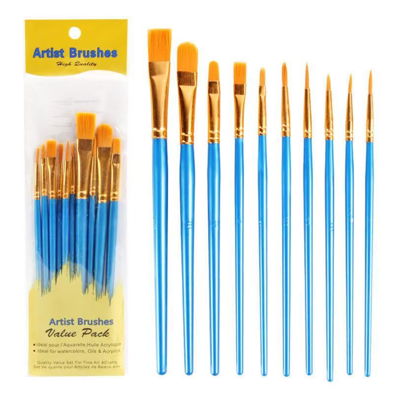Nylon-Haarpinsel Ölmalpinsel-Set 10er für Kinder