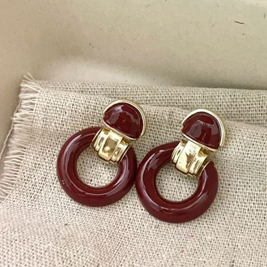 Kırmızı damla sırı inci küpe, vintage tasarım