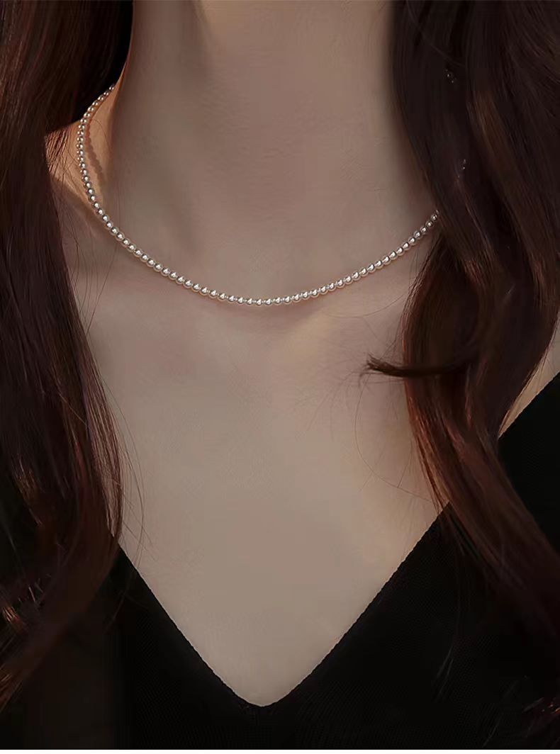 Pearl necklace, women's, double layer, clavicle, delicate chain