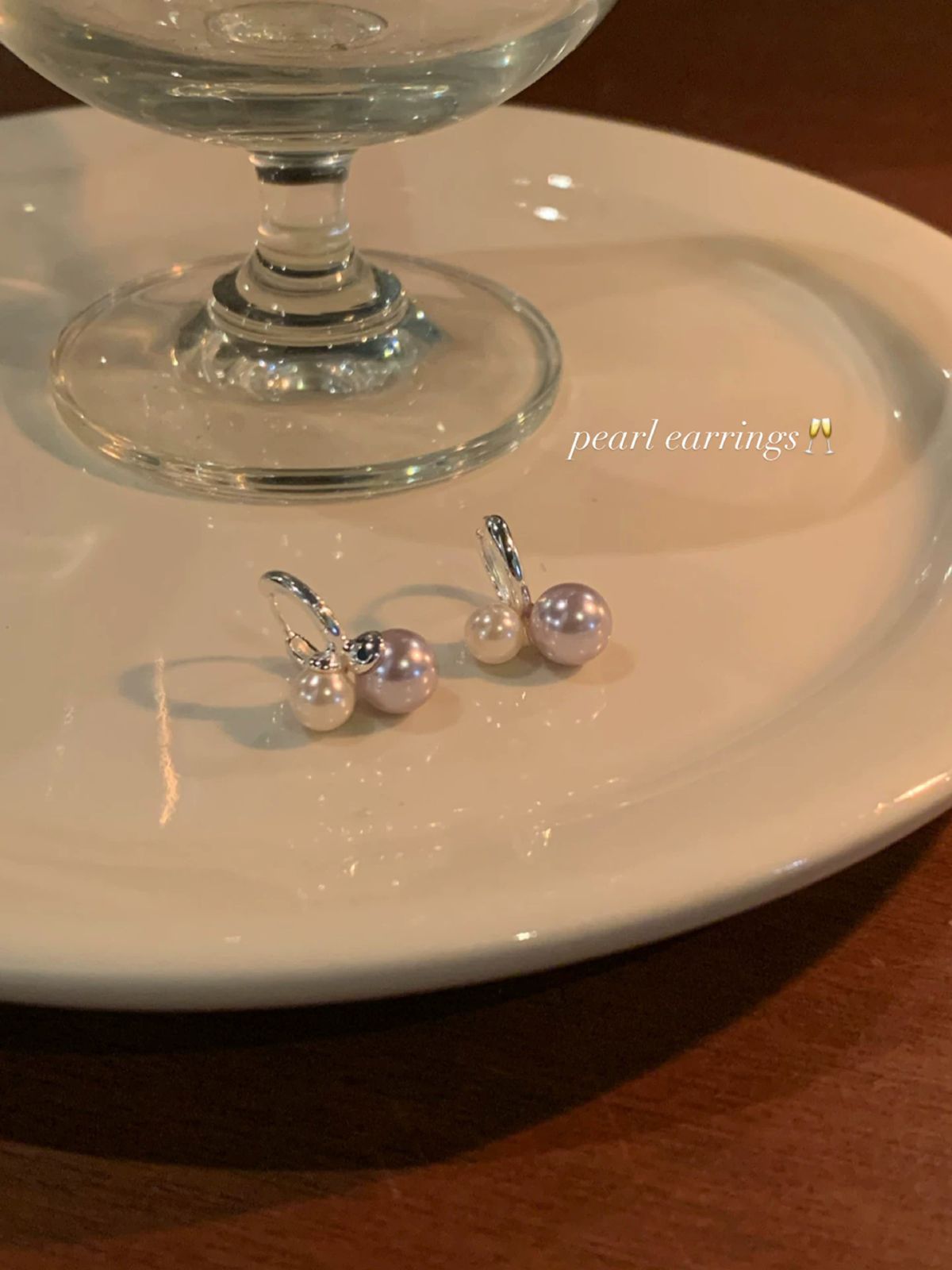 Dual pearl ear studs, circle earrings