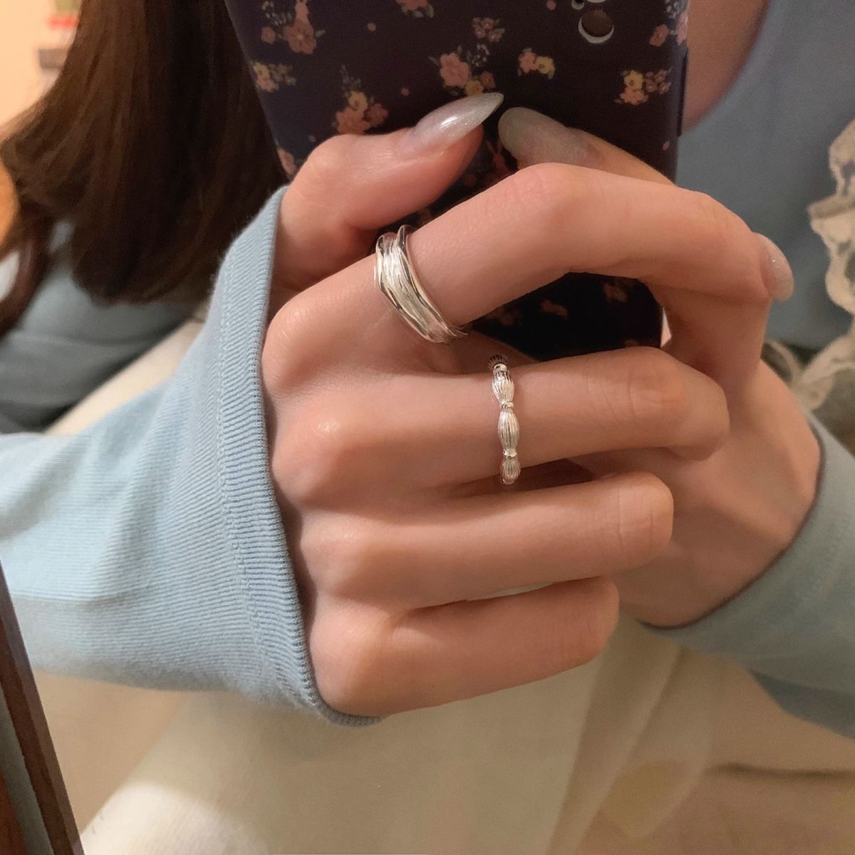 Textured Snap Ring for Women, Adjustable, Color-Fast