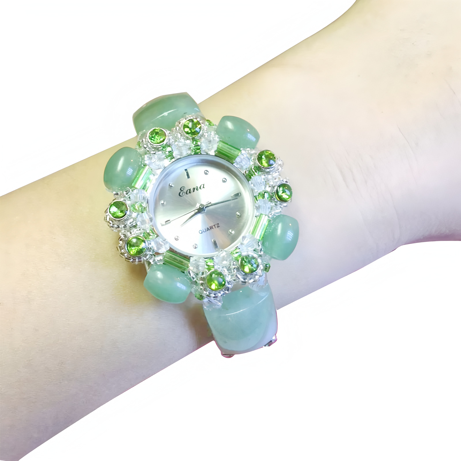Damenuhr mit Jade-Armband, Quarz, mit Steinen