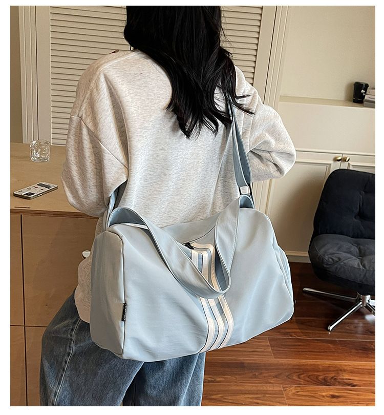 Striped Travel Bag, Large Capacity, Sports Style