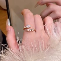 Zircon adjustable open ring for women, Korean style