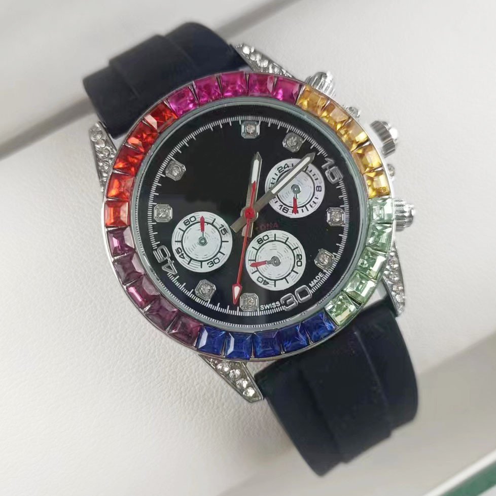 Rainbow men's quartz watch, steel band, diamond bezel