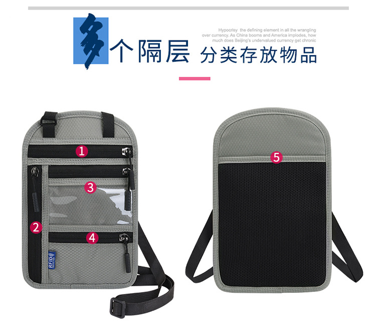 RFID neck wallet for travel documents and passport