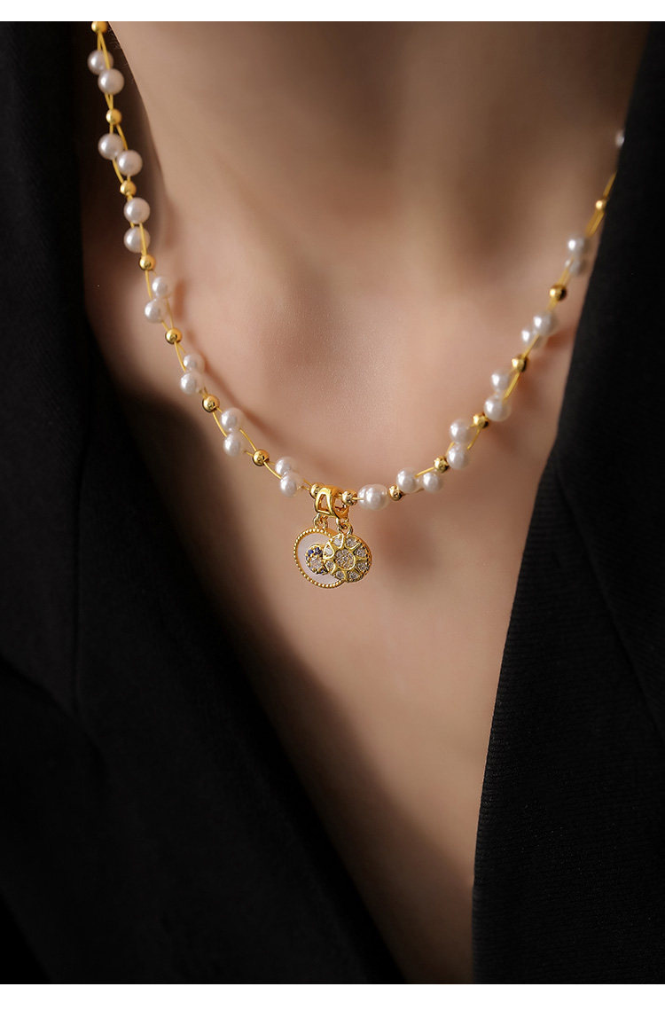 18k vergoldete Zirkonia-Perlenkette, luxuriöse Schlüsselbeinkette