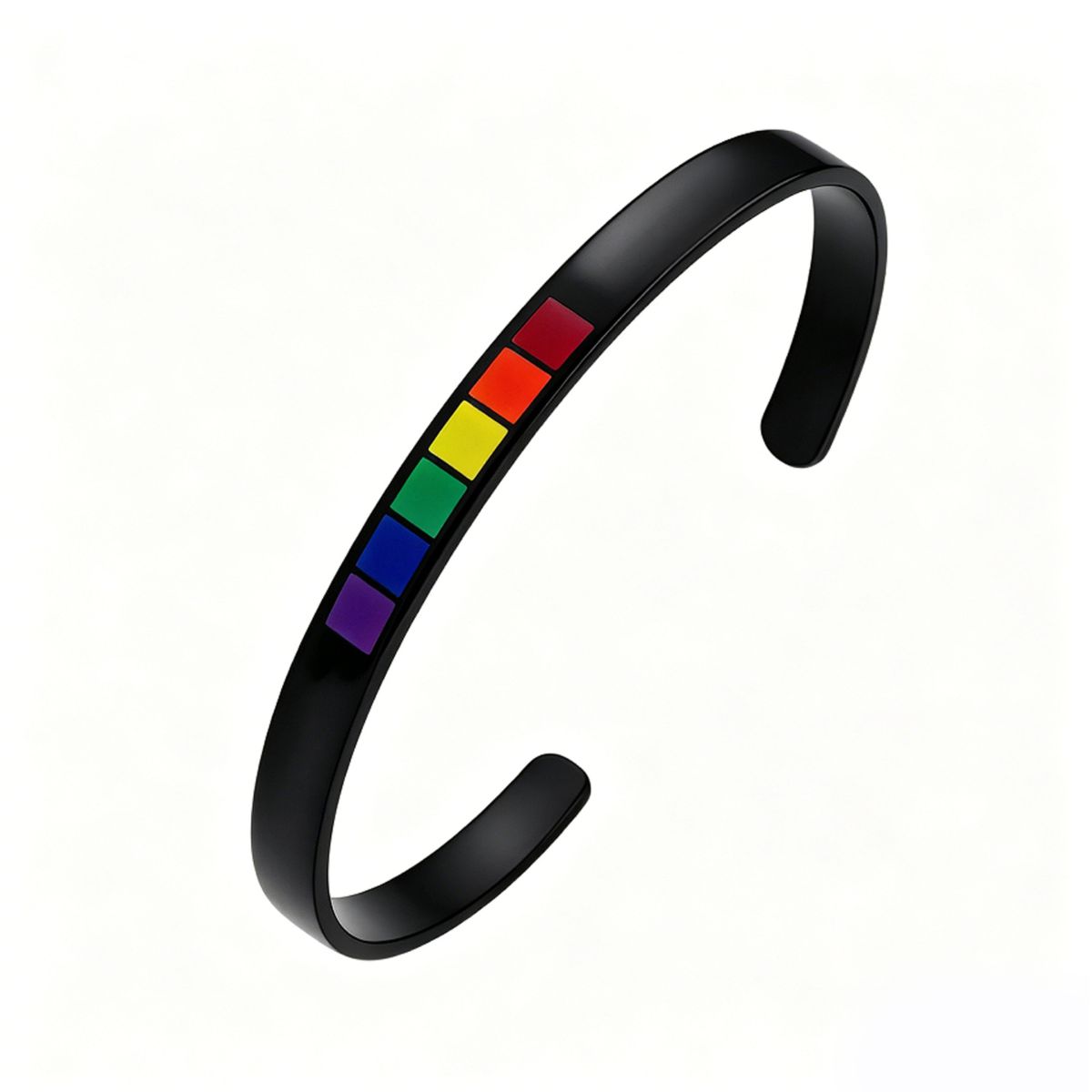 Stainless steel rainbow C-shaped open bangle 6MM