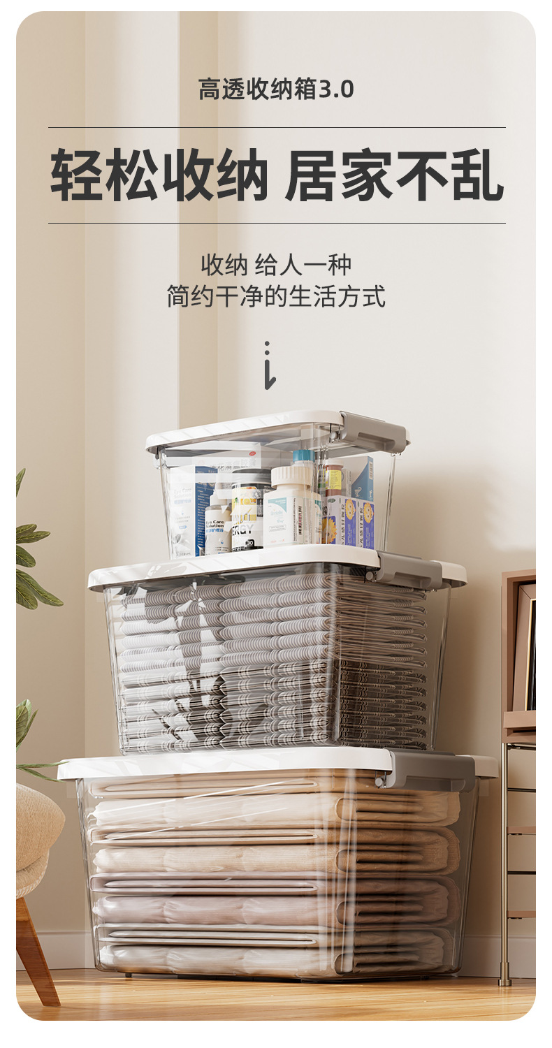 Z1280加厚透明收纳箱家用车用衣服收纳盒衣柜玩具零食整理箱
