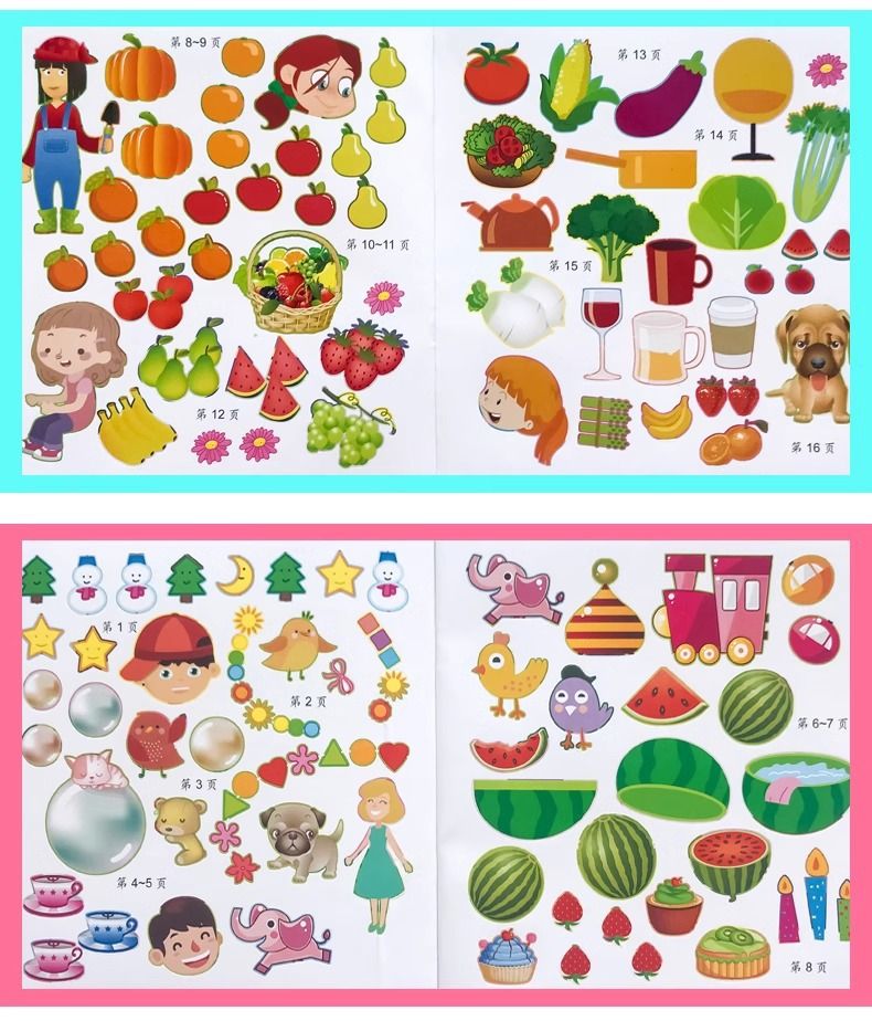 Kinder 3Q Aufkleber-Aktivitätsbuch Lernspielzeug 0-6 Jahre