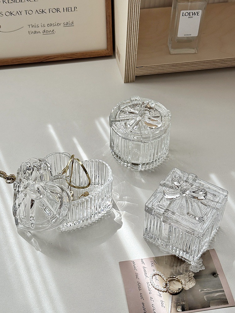 Schmuckschatulle aus Glas, Herzform mit Schleife, europäischer Stil
