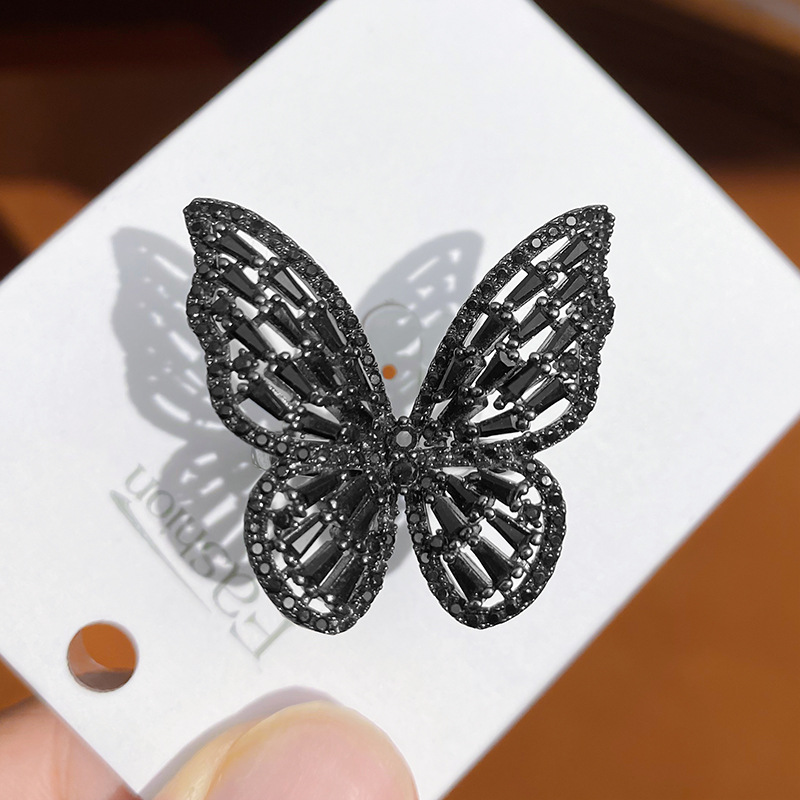 Copper butterfly ring with zirconia stones, adjustable size