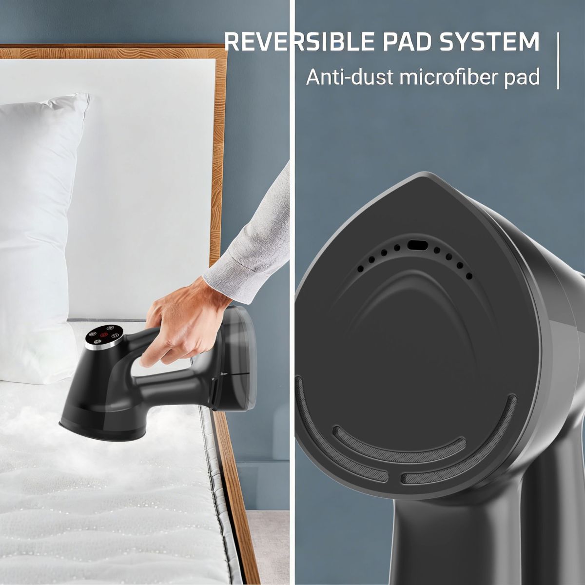 Handheld garment steamer, large tank, suction type