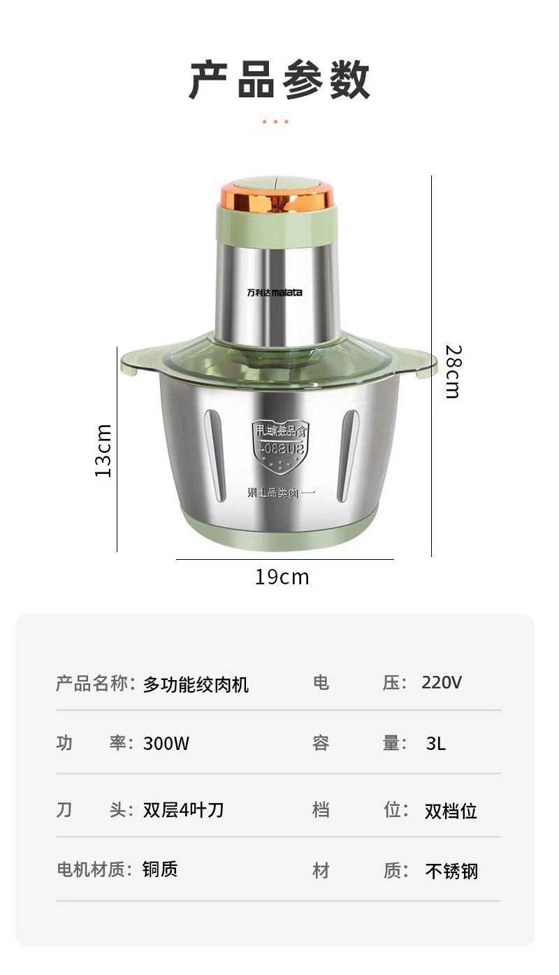 Wanlida portable meat grinder, automatic, stainless steel