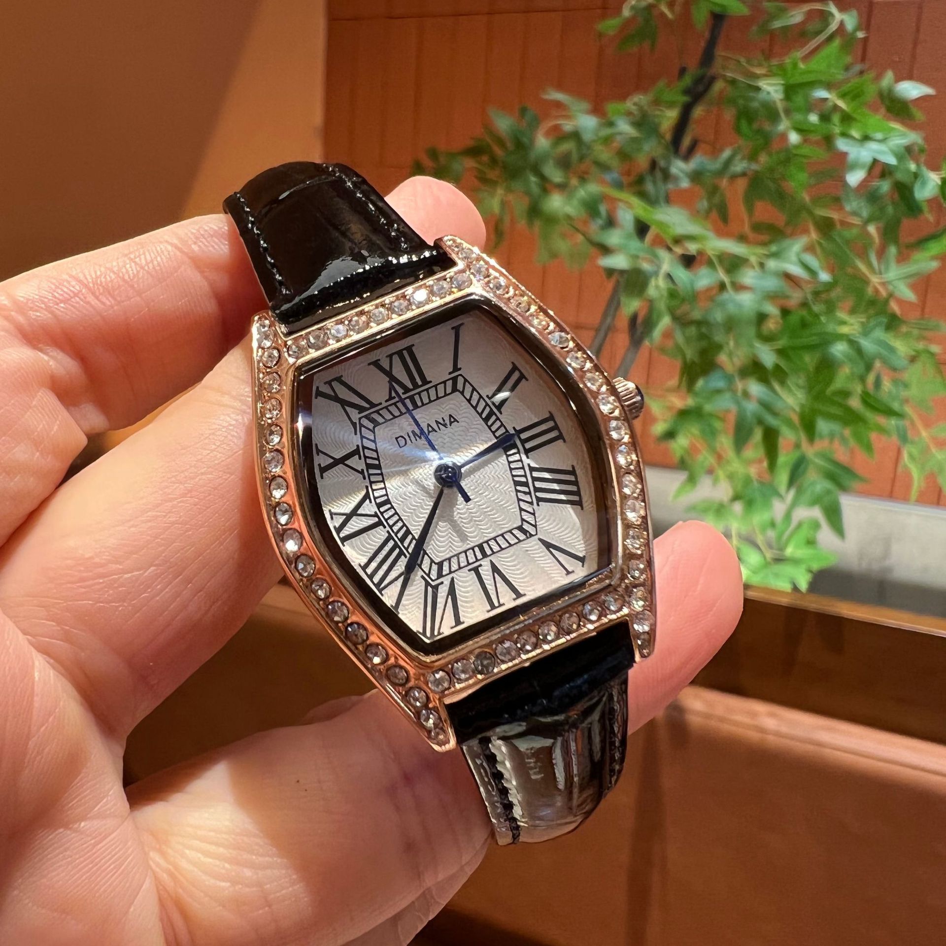 Retro Barrel-Shaped Women's Watch Roman Dial Leather Waterproof