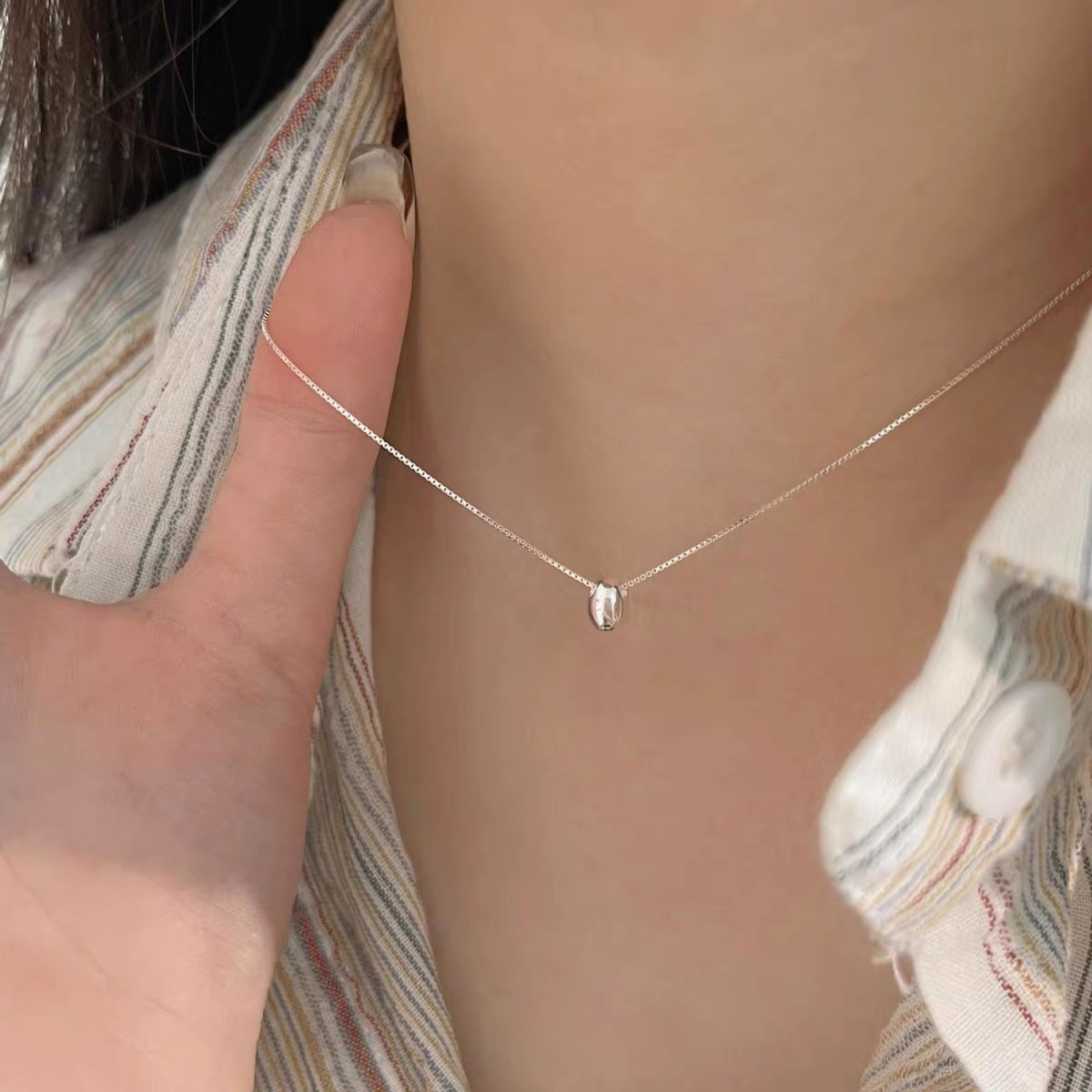 S925-Sterlingsilber-Glücksbringer-Halskette, kurze Kette