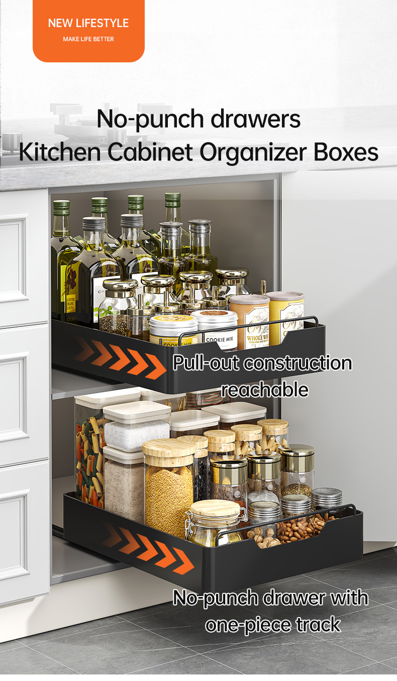 Kitchen Pull-Out Storage Rack Spice Organizer Black